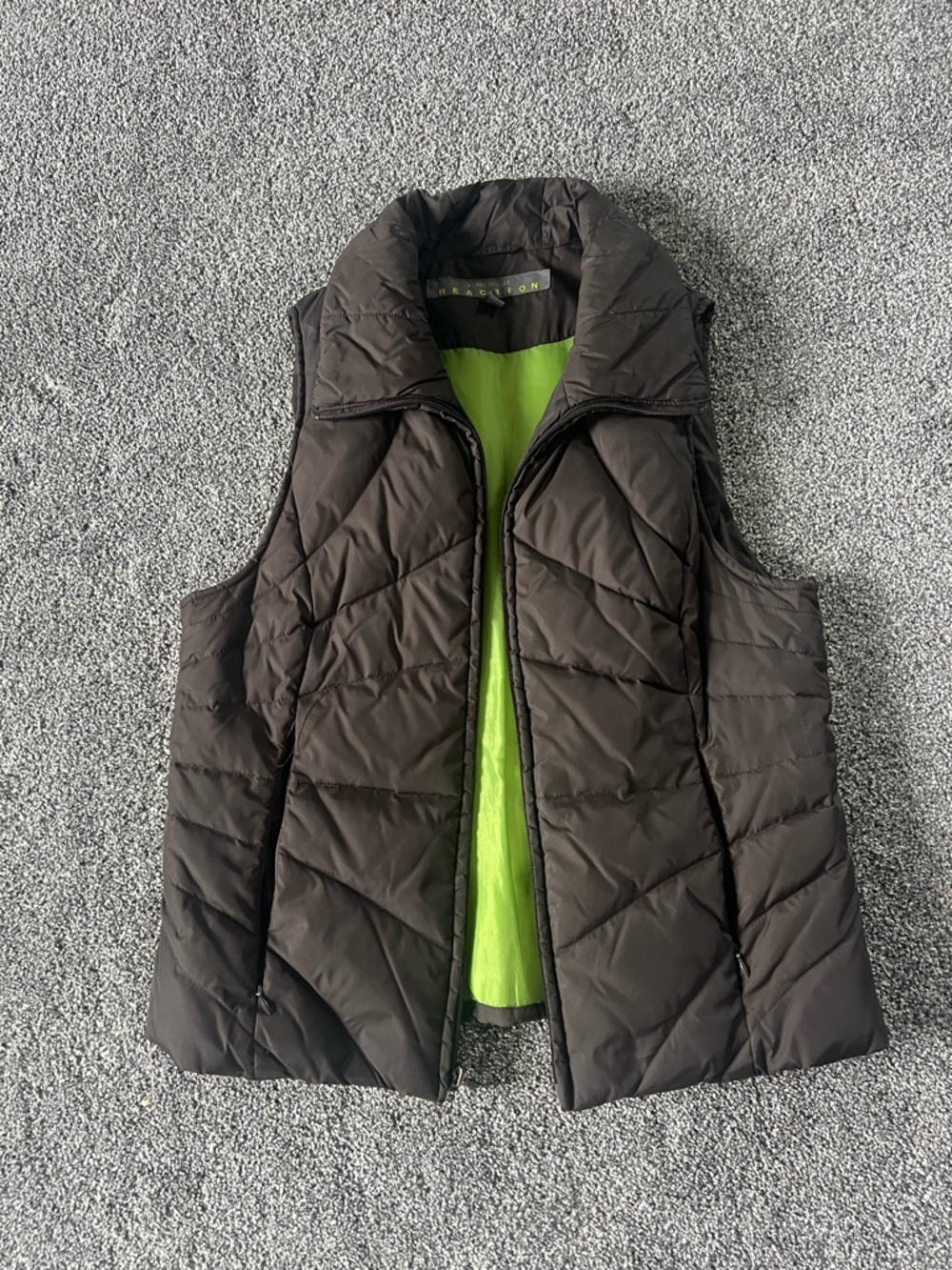 Kenneth Cole Black Quilted Reversible Vest with Lime Green Lining